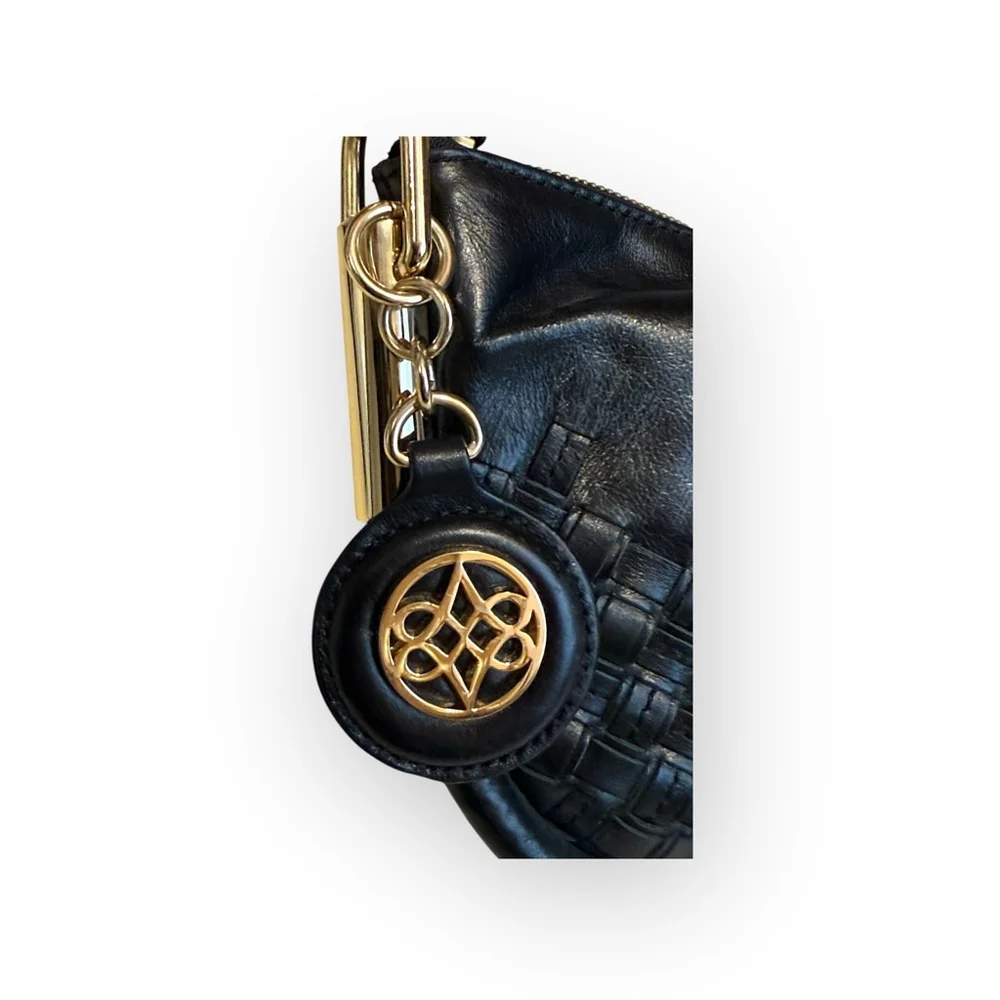 Antonio Melani Women's Soft Black Leather Weave Pattern Shoulder Bag 
Gold​​ - Picture 8 of 14